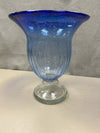 BLUE GLASS W/CLEAR BASE VASE