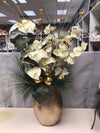 GOLD WHITE FLORAL XMAS ARNG W/VASE