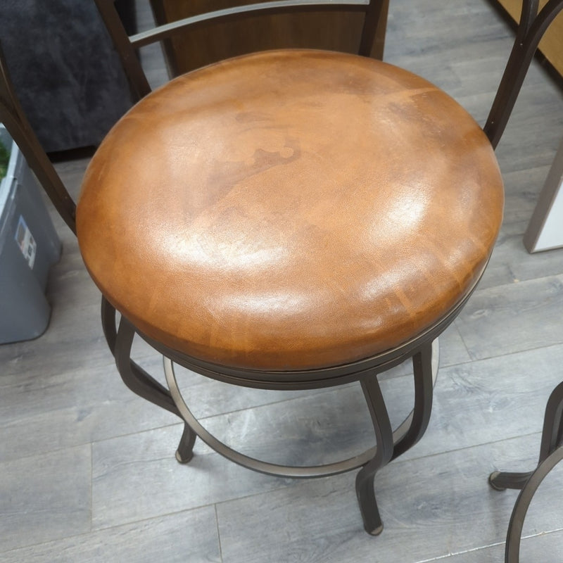 2 30" METAL BROWN LEATHER SWIVEL BAR STOOLS