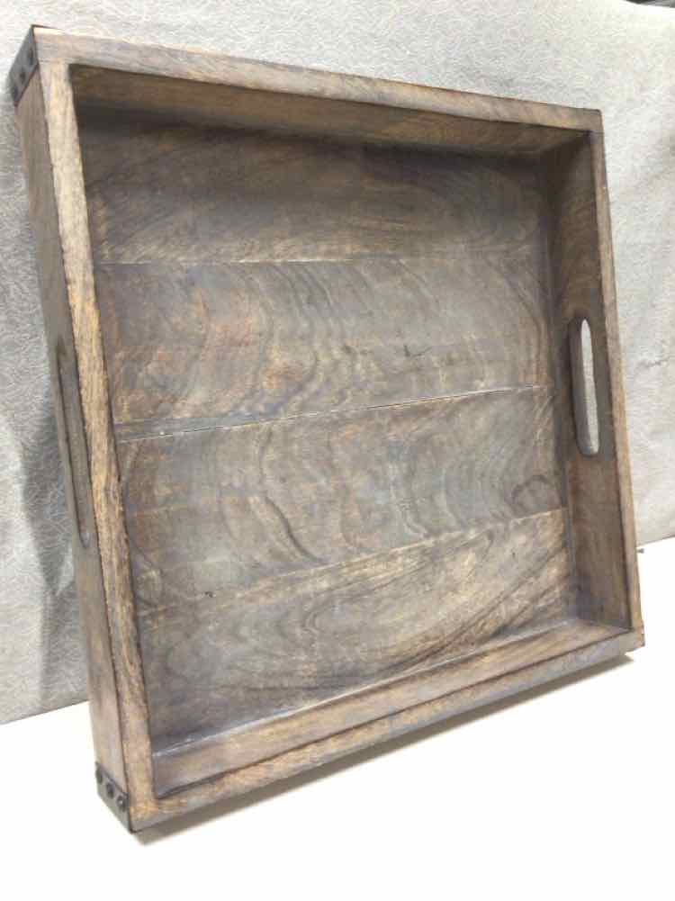 SQUARE WOOD/METAL TRAY