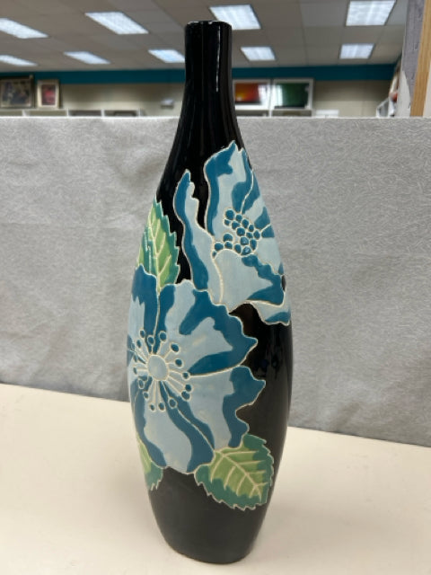 BLUE GREEN FLORAL VASE