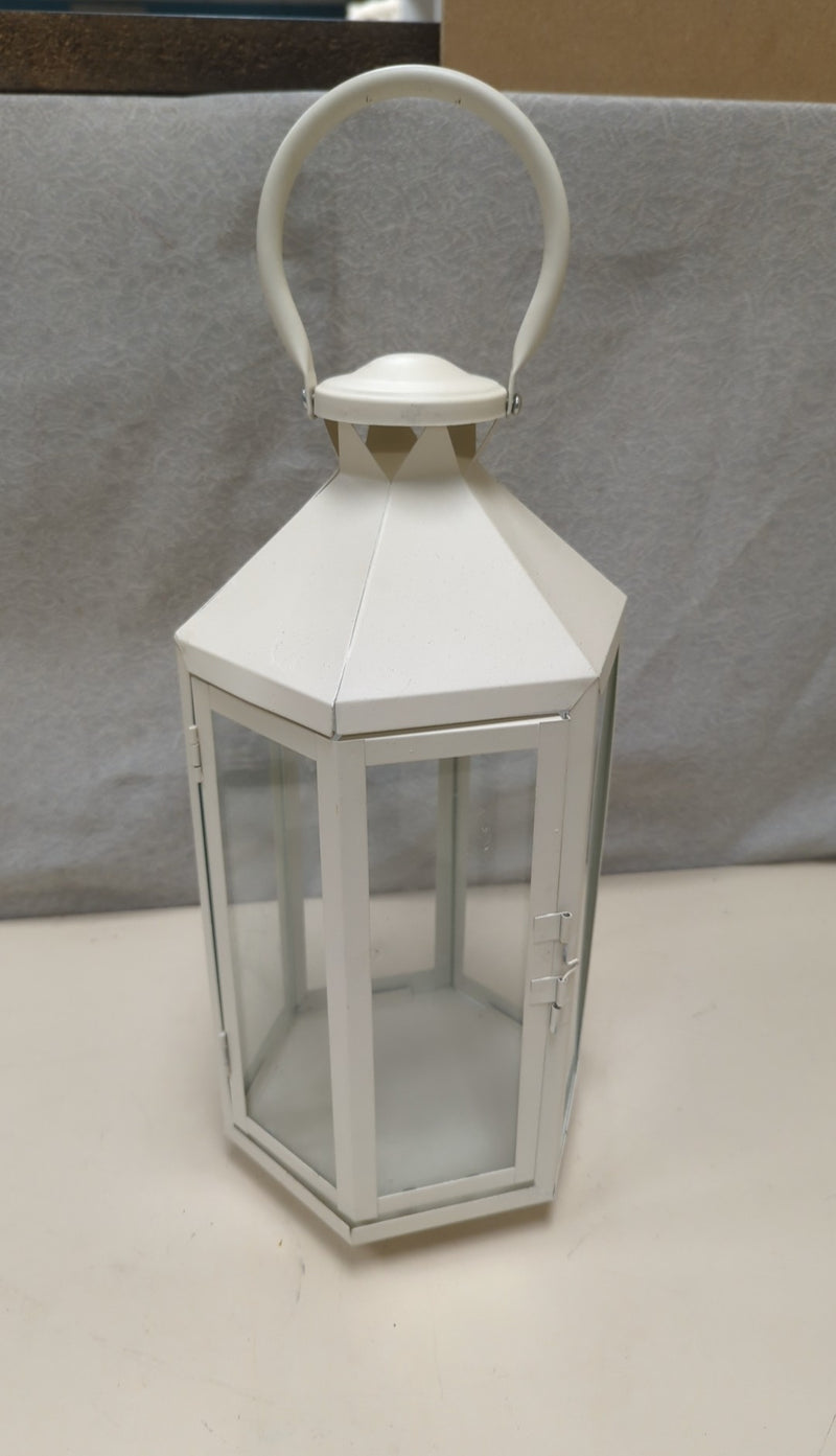 TALL WHITE METAL LANTERN