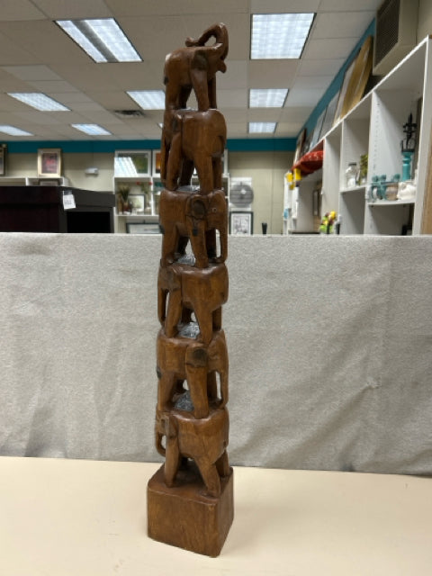 WOOD CARVED ELEPHANTS STACKED