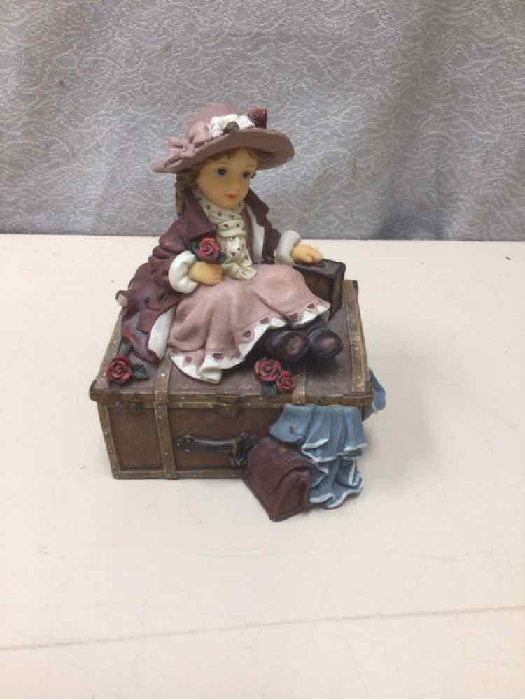 GIRL ON TRUNK BOX FIGURINE