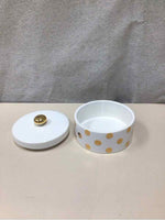 WHITE AND GOLD CANISTER W/LID