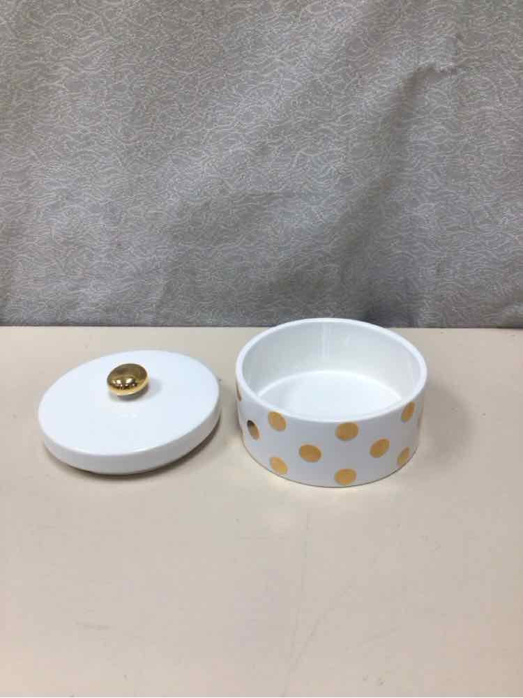 WHITE AND GOLD CANISTER W/LID