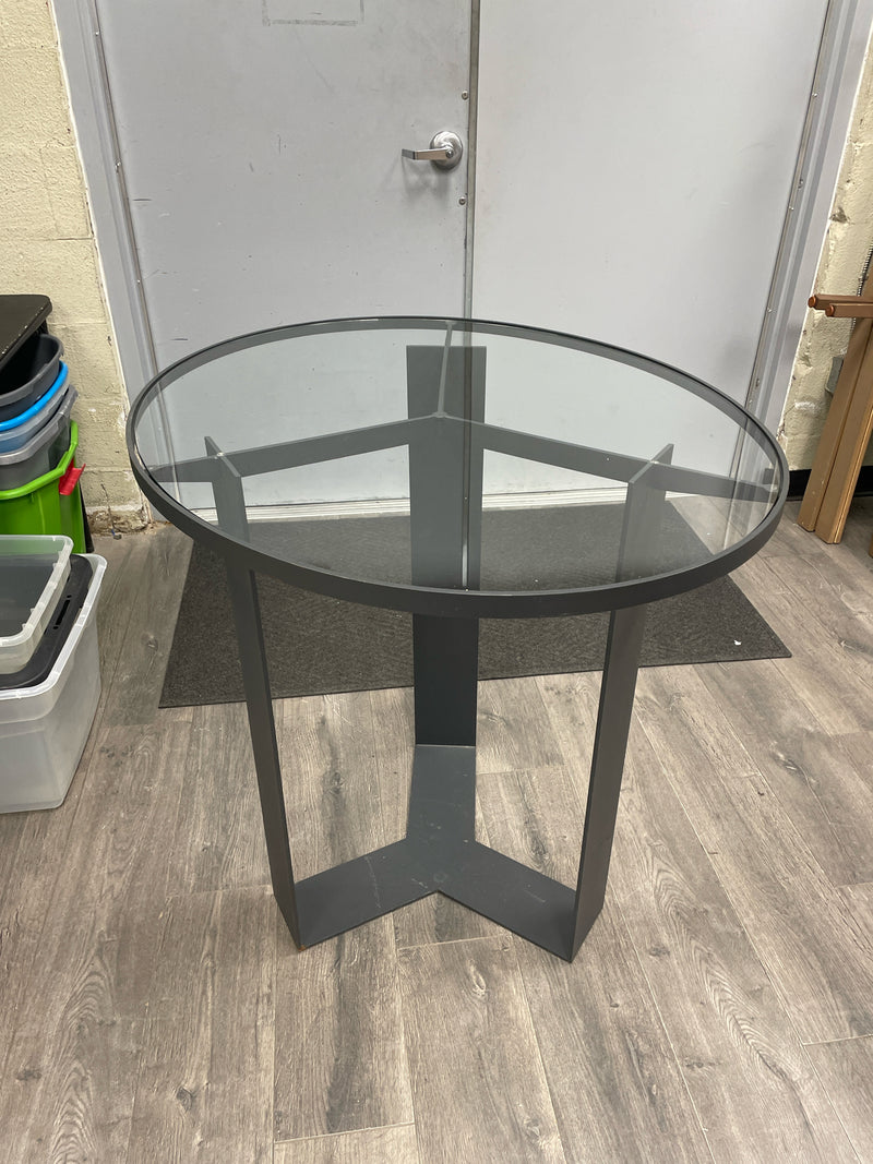 WELDED GREY IRON BASE ROUND GLASS TOP TABLE