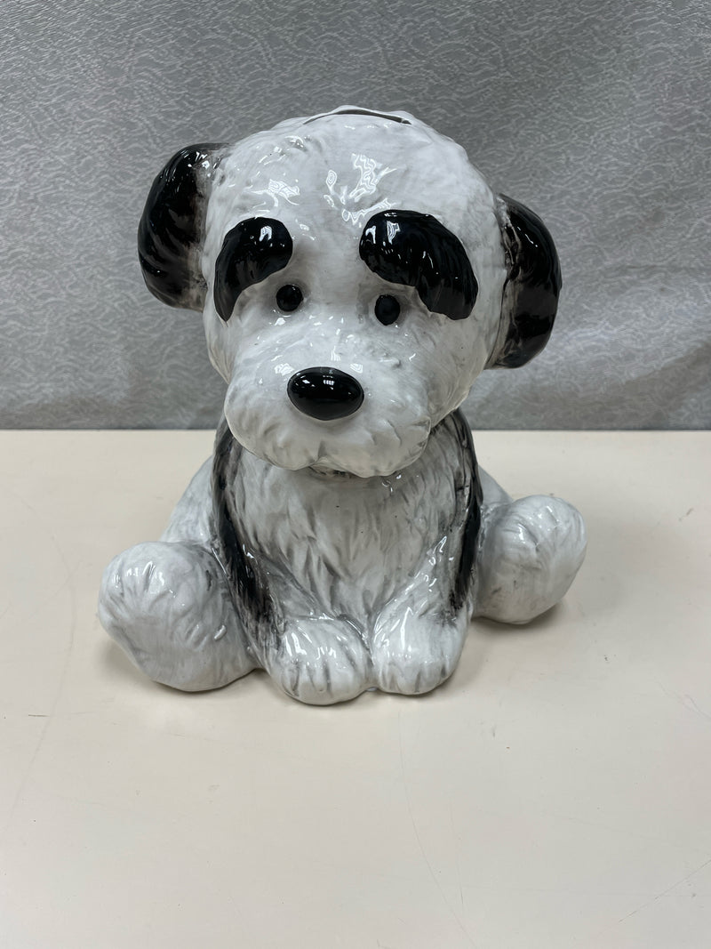 GREY BLACK DOG PIGGY BANK