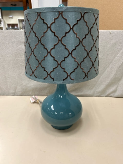 BLUE TABLE LAMP W/ BLUE/BROWN SHADE