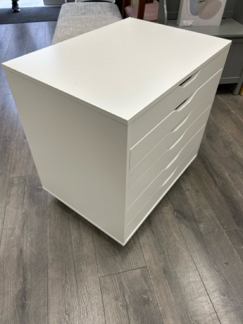 WHITE 6 FLAT FILE ROLLING CABINET