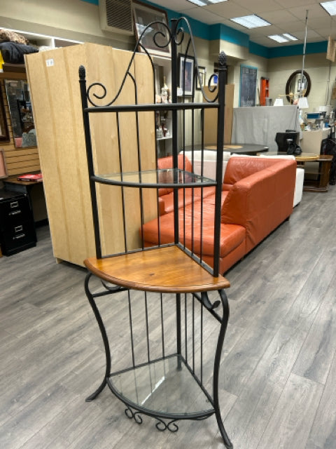 WOOD METAL CORNER BAKERS RACK