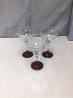 CLEAR GLASS WINE GLASSES W/RED BOTTOM