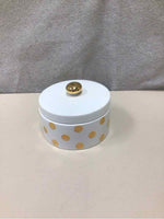 WHITE AND GOLD CANISTER W/LID