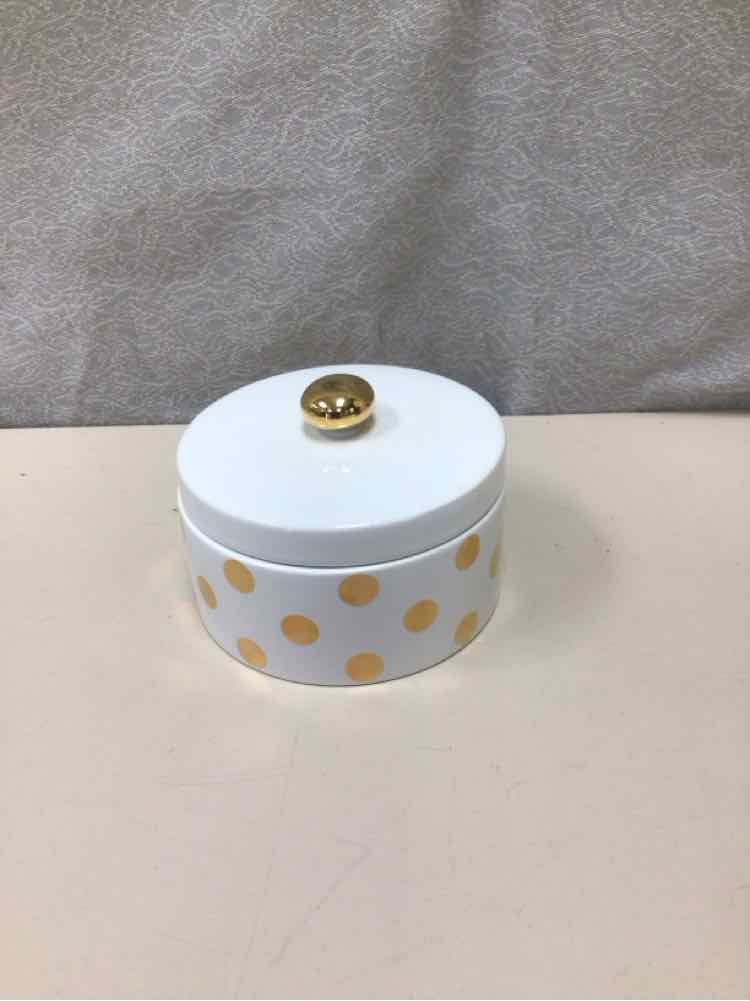 WHITE AND GOLD CANISTER W/LID