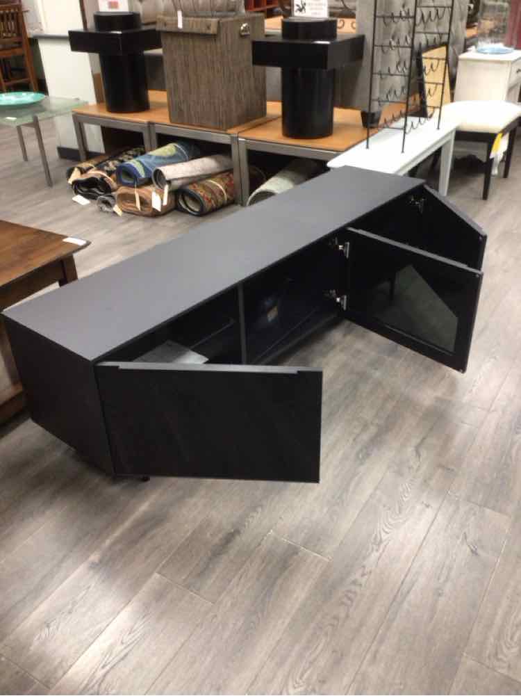 LONG BLACK CONSOLE WITH GLASS FRONT