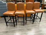 4 CARAMEL FAUX LEATHER STOOLS