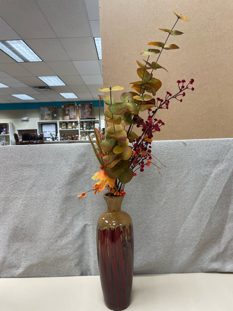 RED BROWN VASE W/FILLER