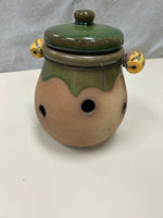 TAN/GREEN CERAMIC LANTERN