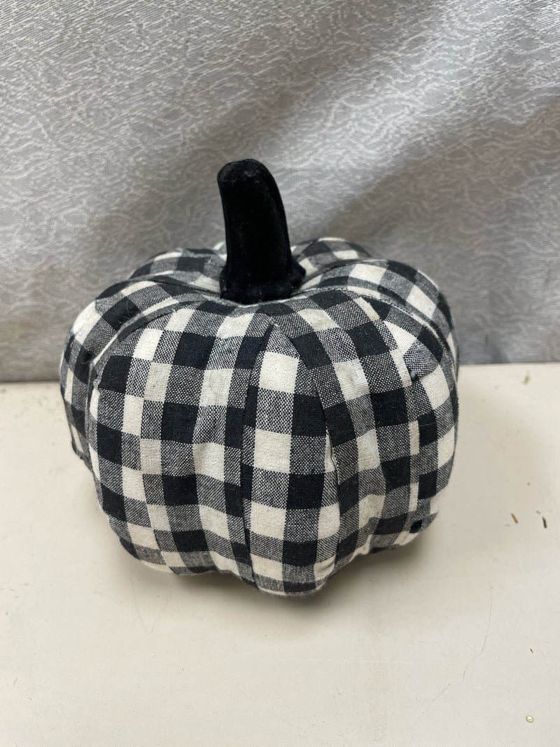 BLACK WHITE PLAID STYROFOAM PUMPKIN