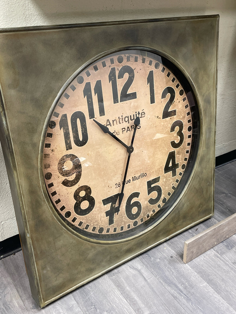 LARGE BROWN GREEN METAL CLOCK