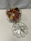 CLEAR PUMPKIN GLASS LIDDED W/LEAVES