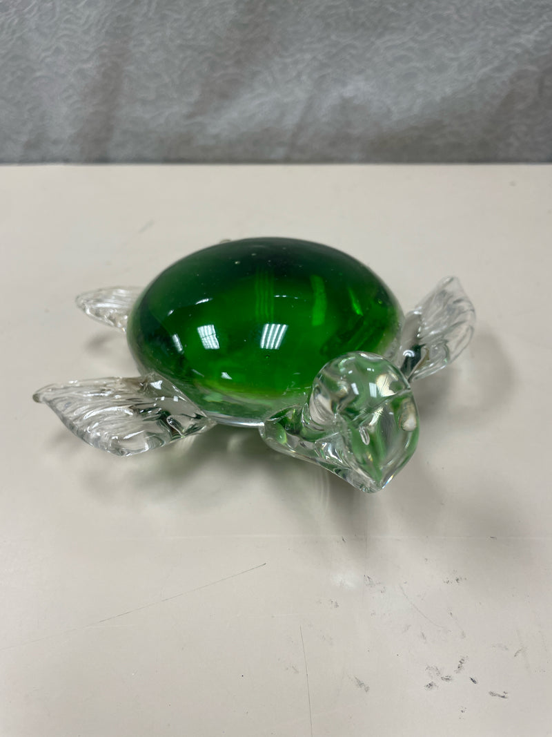 GREEN GLASS TURTLE STATUE