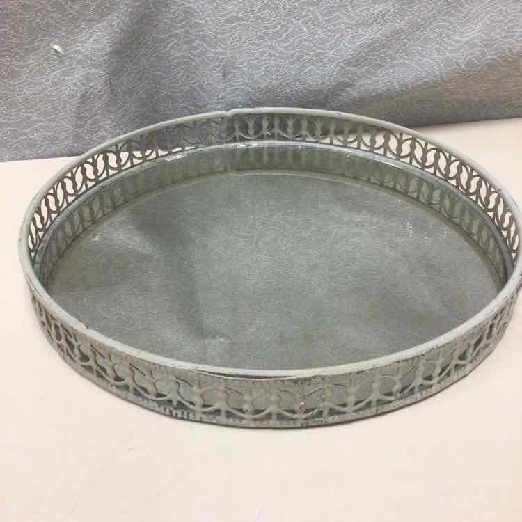 GLASS ROUND SMOKY MIRRORED TRAY