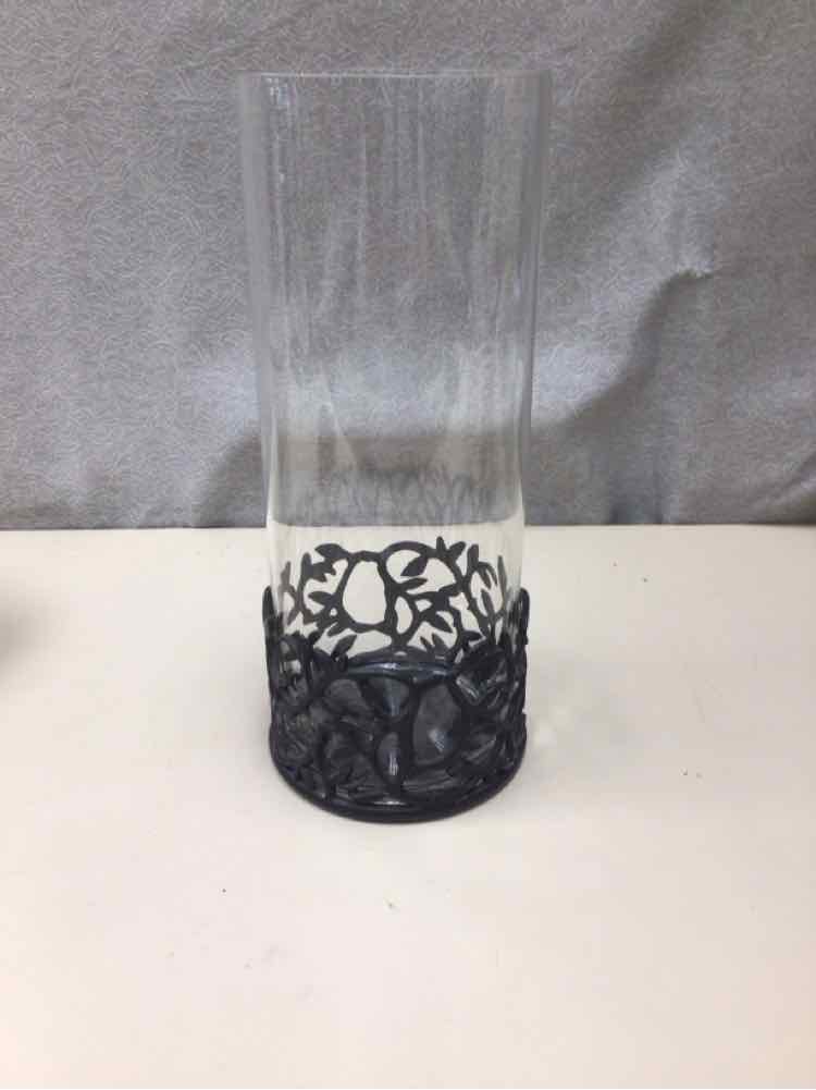 CAST IRON VASE HOLDER WITH TALL VASE