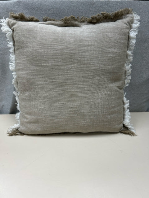 TAN W/WHITE FRINGE PILLOW