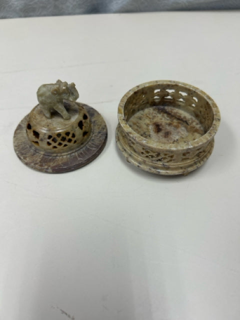 CARVED LIDDED ELEPHANT INCENSE JAR