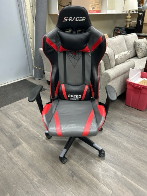 GREY RED BLACK ROLLING DESK CHAIR