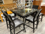 BLACK WOOD GLASS INSERT W/5 STOOLS