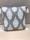 GREY & WHITE PILLOW W/TASSEL