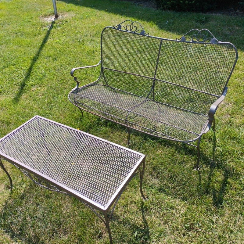 MCM METAL BENCH W/COFFEE TABLE