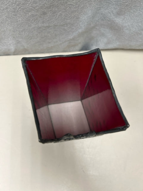 STAIN GLASS RED CANDLE HOLDER