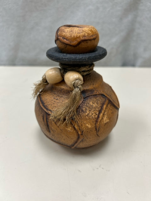 BROWN LEATHER WRAPPED JAR