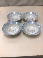 4 BROWN/BLUE VINTAGE BOWLS