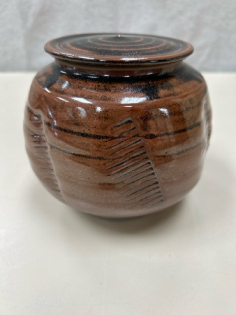 BROWN CERAMIC LIDDED CONT