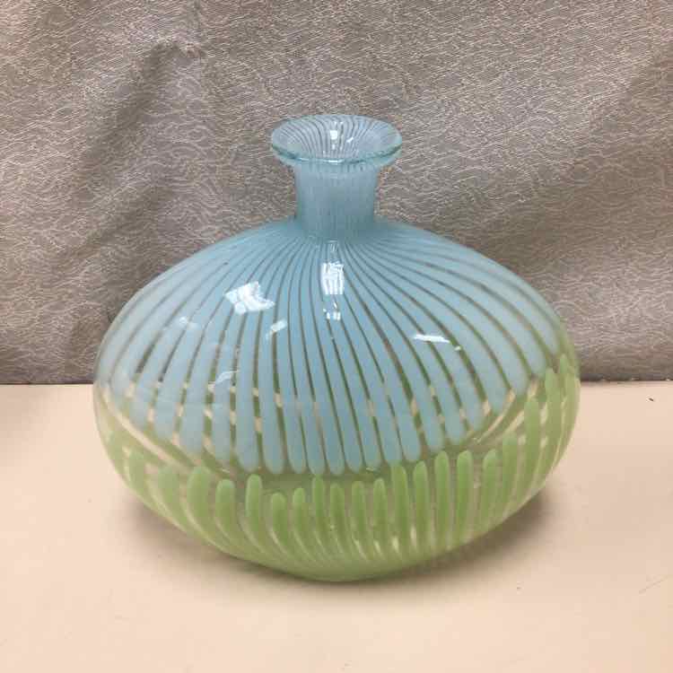 GREEN BLUE GLASS WIDE VASE