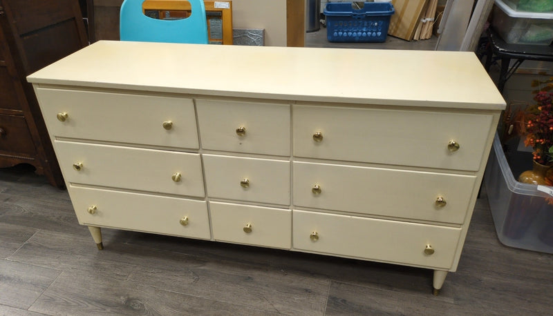 LONG WHITE DRESSER W/GOLD HANDLES