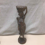 WOOD CARVED WOMAN W/BOWL STATUE