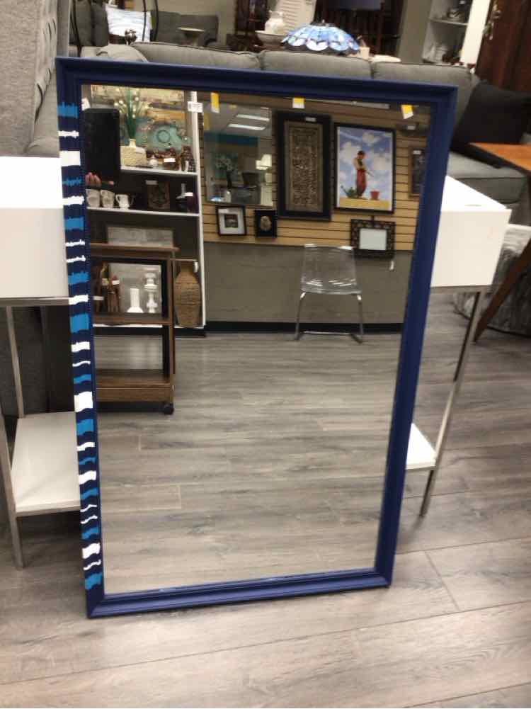 BLUE FRAME MIRROR W/STRIPES
