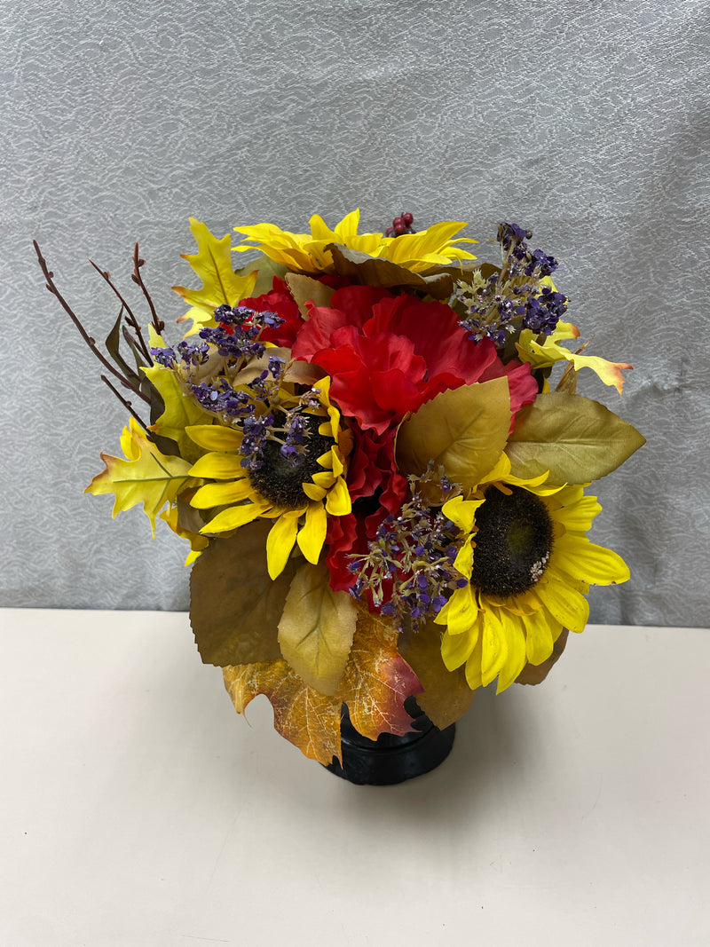 AUTUMN FLOWERS IN BLACK POT