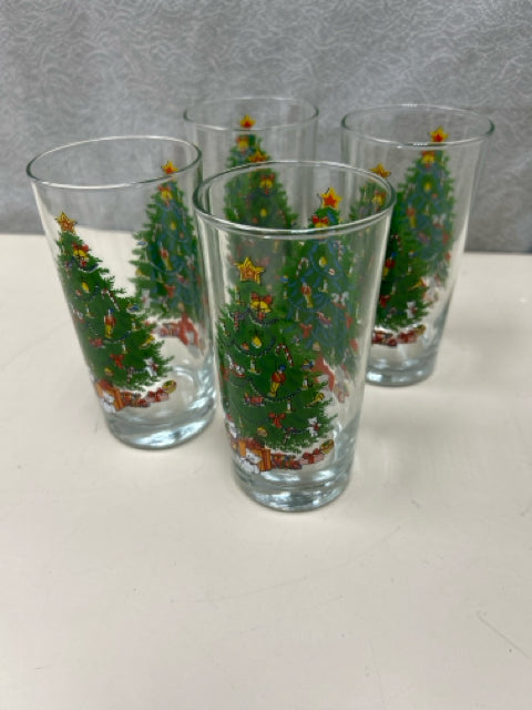 4 CHRISTMAS EVE HOLIDAY TUMBLER GLASSES