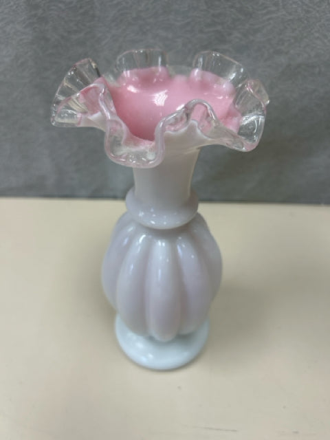 PINK/WHITE GLASS VASE