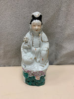 WHITE CERAMIC WOMAN CHILD FIGURINE