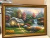 COTTAGE W/WATERFALL OIL PAINTING