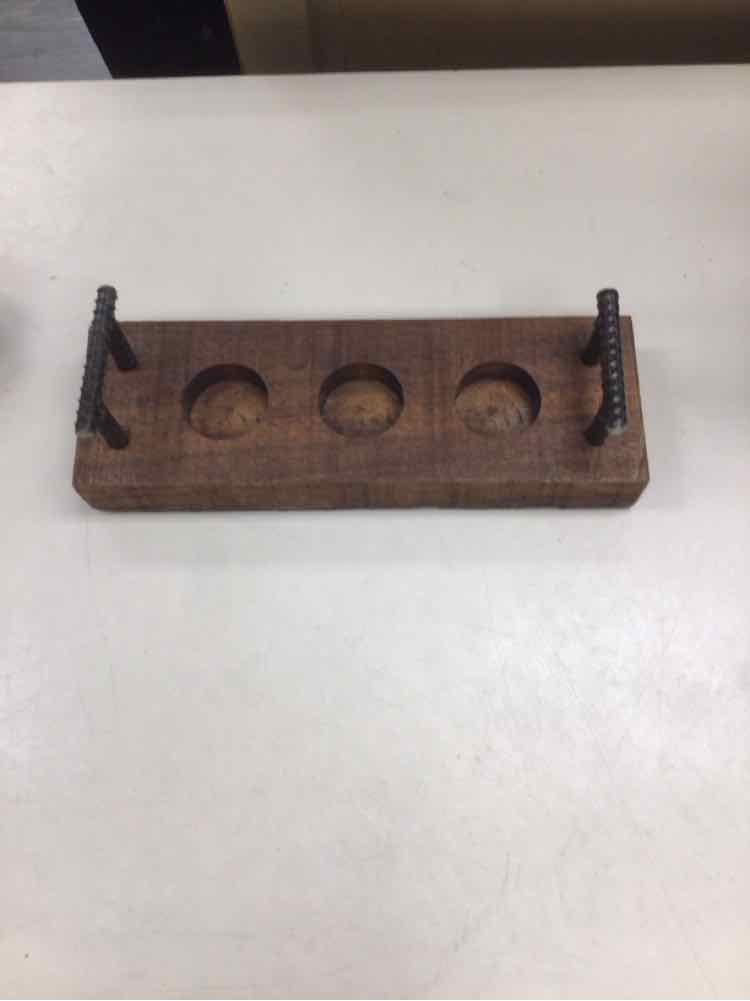 WOOD 3 HOLE CANDLE HOLDER