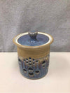 TAN/BLUE CERAMIC BERRY JAR