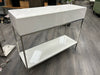 WHITE 2 DRAWER CONSOLE W/SILVER LEGS